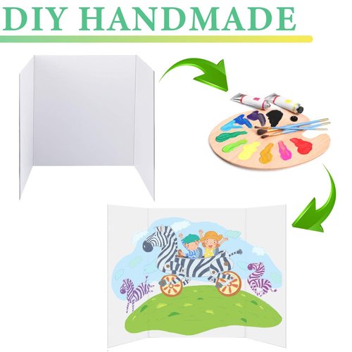 Medium Trifold Poster Board, 24 x 16inches Poster Board with Double Sided Tapes and Cardboard, Corrugated Presentation,Science Fair Display Boards for School Project, Science Fair, Business