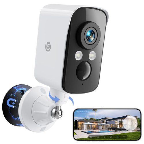 300° Pan Wireless Outdoor Security Camera, No Subscription Free 7-Day Cloud/SD, Free Human Detection, Magnetic Mount, Battery Powered Cam, 2.4G WiFi, 2K, Night Vision, 2-Way Talk, Home Security, IP65