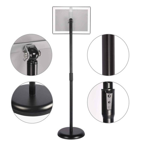 Adjustable Heavy Duty Pedestal Sign Holder Floor Stand, Sign Stand Poster Stand, Standing Floor, 8.5 x 11 inch, Vertical & Horizontal View, Outdoor Standing Display Sign Holders Aluminum Black 2 Pack