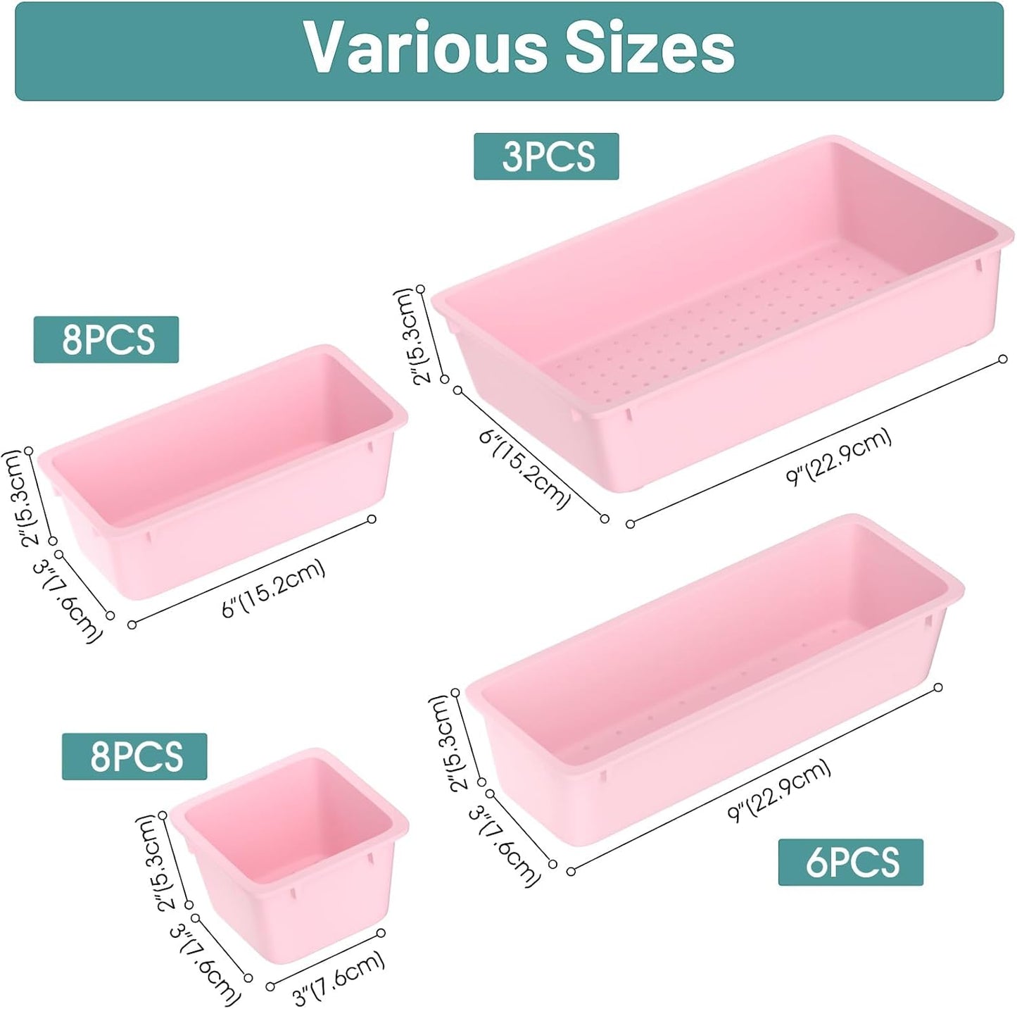 WOWBOX 25 PCS Plastic Drawer Organizer Set - Versatile Storage Bins for Makeup, Jewelry & Gadgets | Pink