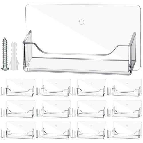 Wesiti 12 Pcs Wall Mount Business Card Holder Clear Acrylic Desk Business Card Holder Display Plastic Stand Door Desktop Organizer for Office Home, Wall Mount or Place on Table