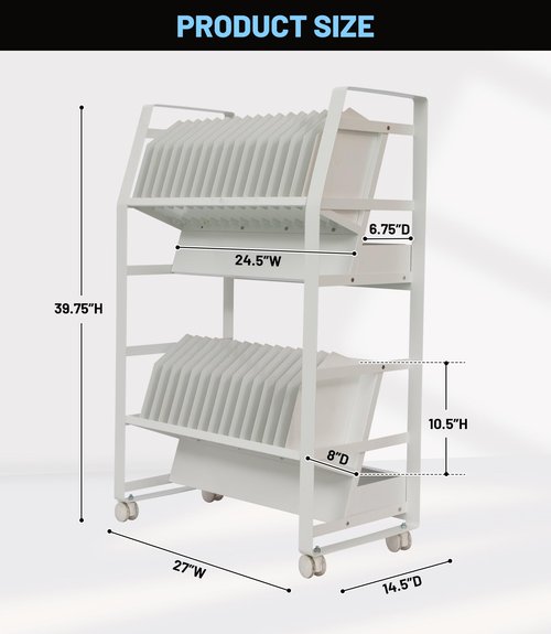 OREALLANDROL 2-Tablet 32 Device Chromebooks Open Charging Cart, Office and Classroom Mobile Charging Station for Chromebook, Tablet and Laptop (Power Strip Included)