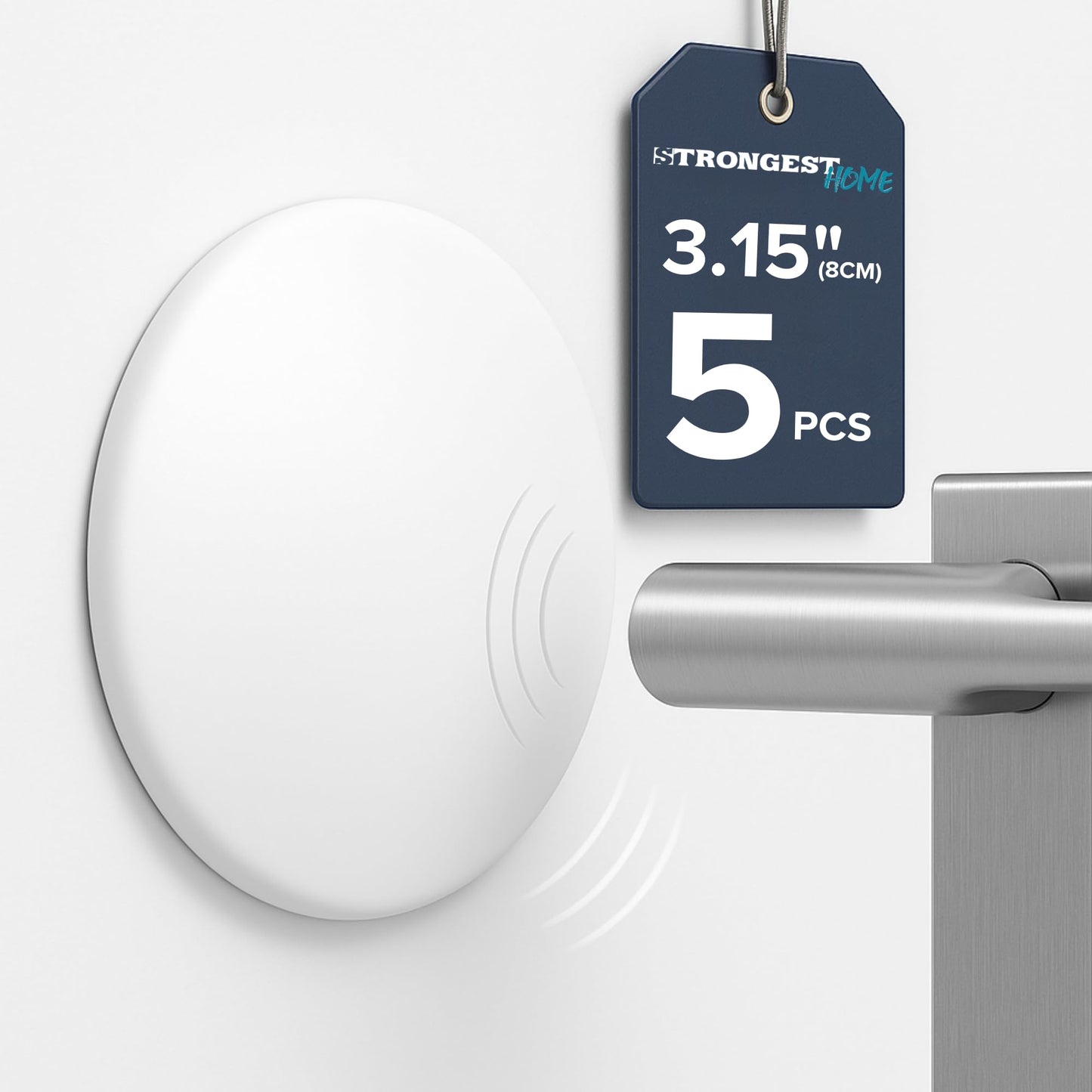 STRONGEST HOME Door Stoppers (Large) 3.15" - Door Stop for Wall with Strong Back Adhesive - Quiet and Shock Absorbent Silicone Wall Protectors from Door Knobs - Protects Every Surface (White | 5 PCS)