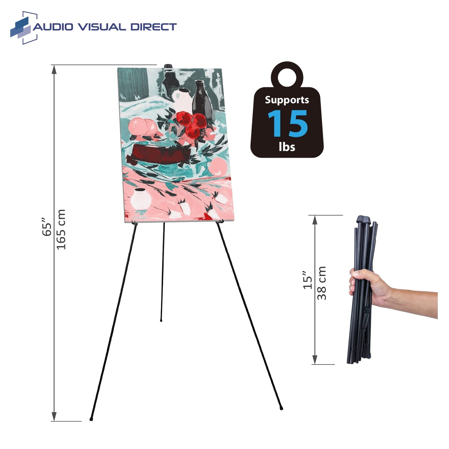 Audio-Visual Direct Lightweight Steel Telescoping Art Display Easel, Collapsible, 65 inches