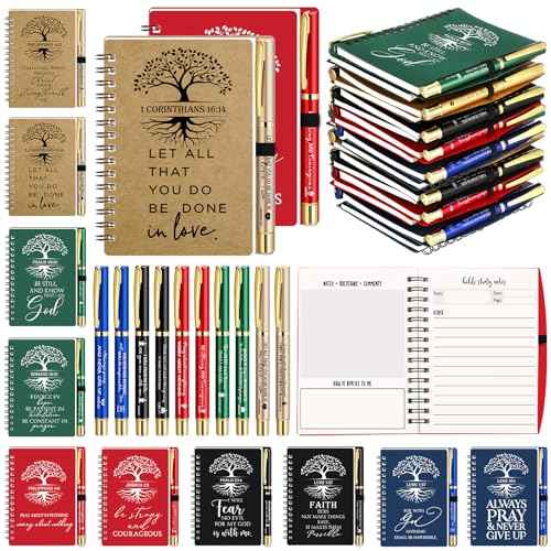 80 Pcs/ 40 Set Christian Christmas Gifts Bulk Spiral Notebooks with Bible Pen Prayer Journal Bible Verse A6 Tree of Life Scripture Notepad for Religious Church Holiday (80, English Special)