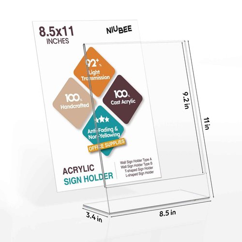 NIUBEE 24 Pack Acrylic Sign Holder 8.5 x 11 Inches Slanted Back, Clear Plastic Sign Holder Paper Display Table Stand for Office, Store, Restaurant