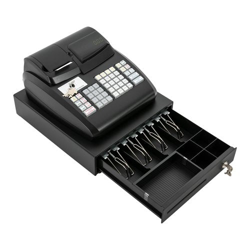 47-Key Electronic Cash Register with LED Display and Lockable Cash Drawer, Quick-Load Thermal Printer, Coin Compartment, Commercial Cash Management System for Retail Store, Supermarket, Restaurant
