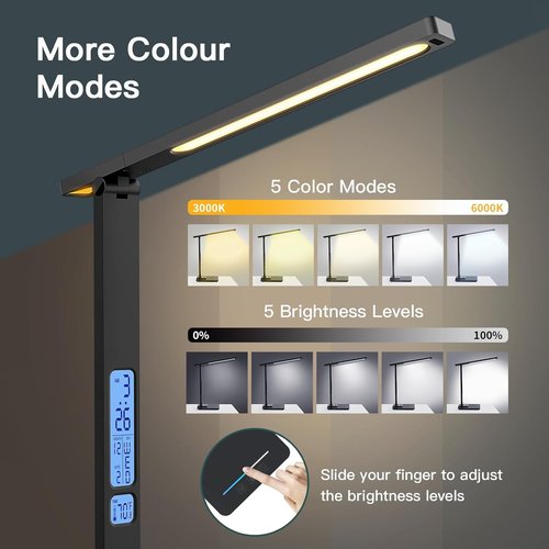 LAOPAO LED Desk Lamp - Wireless Charger & 5 Color Modes | Dimmable Brightness for Home Office & Bedroom