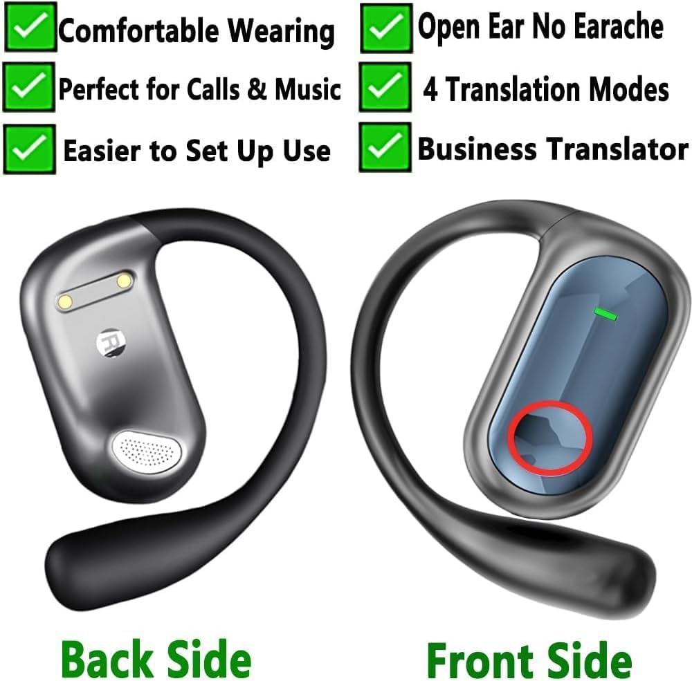 Skiennix AI Translation Earbuds - Real-Time Translation in 144 Languages | 2-Pack Open Ear Wireless for Travel & Business