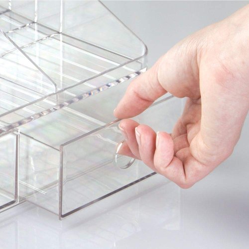 iDesign Linus Plastic Tiered Divided Desk Organizer with Drawers for Storage of Office and School Supplies, Makeup, Accessories on Vanity, Countertop, or Cabinet, 7.5" x 10" x 6.5" - Clear