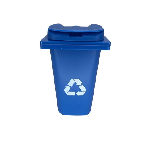 Mini Recycling Bin Desk Organizer with Lid, 5 inches Tall, Blue Bin (Dark Blue)