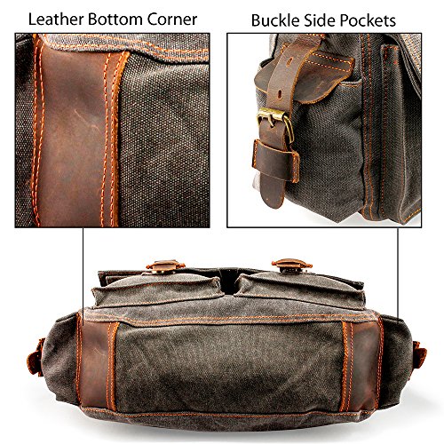 Messenger Bag for Laptop Vintage Canvas Leather Crossbody Satchel Shoulder Computer Bag Travel Office Messenger Bag