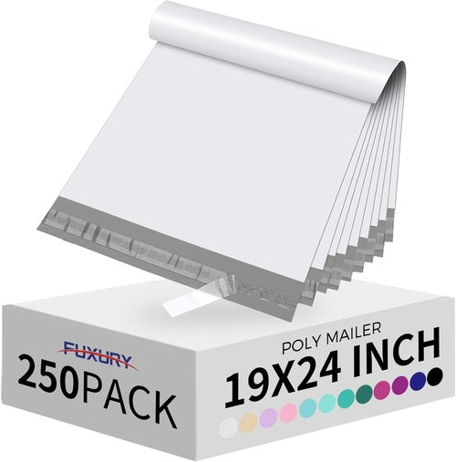 Fuxury Poly Mailers - Waterproof Shipping Bags for Clothing | 19x24 Inch, 250 Pcs, Heavy Duty Self-Seal