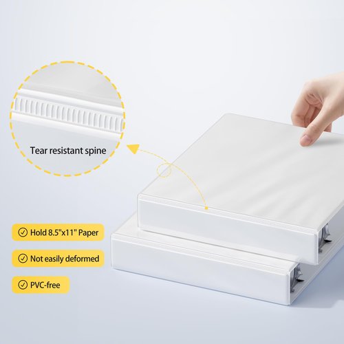 GNL 1 Inch Binders 3 Ring Bulk, 1" Three Ring Clear View Binder (Fit 8.5"x11" Paper) PVC-Free & Non-Stick for Office & School Supplies, White, 12 Pack