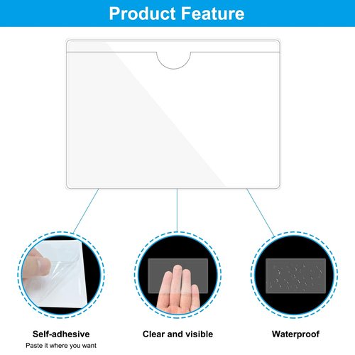 PATIKIL 4" x 6" Self Adhesive Index Card Pockets, 30 Pack Plastic Label Holder with Top Open Sticky Pocket Sleeves for Business Cards Note Cards, Clear