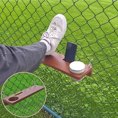 Portable Hanging Foot Rest for Baseball Fences, The Sideline Shelf, Ergonomic Wood Foot Tray with Phone Stand, Cup Holder, and Hat Holder for Baseball and Softball Games, Outdoor Games and Events