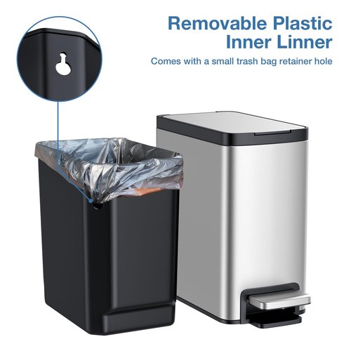Bscann Bathroom Trash Can with Lid Soft Close, Stainless Steel Garbage Can with Removable Inner Bucket,Step Trash Can for Bathroom,Bedroom,Office(6 Liter / 1.6 Gallon)