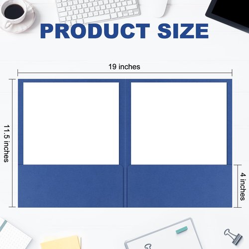 Kisston 10 Pack Executive Twin Pocket Folders Letter Size Blue with Gold Foil Trim Textured Folders with 2 Pockets for Home Business Office