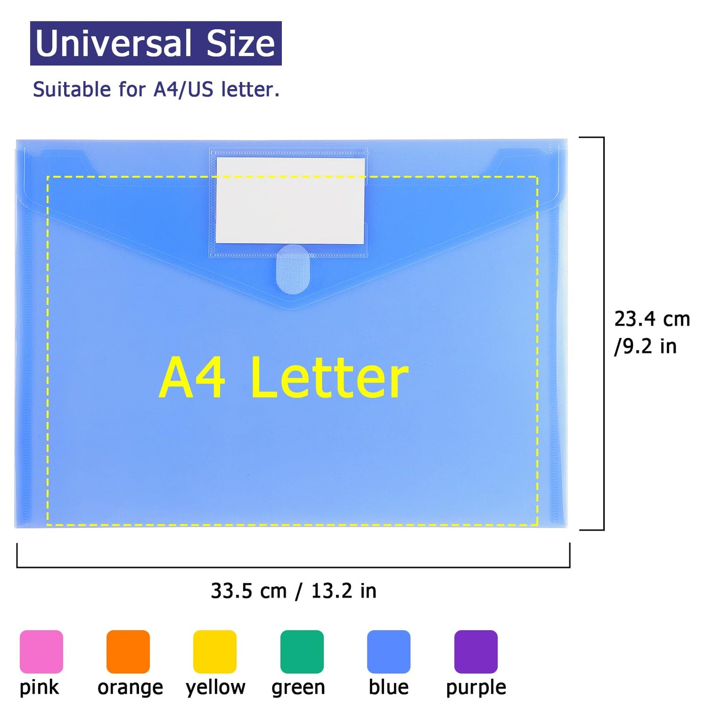 Tamaki 6 Pack Plastic Envelopes Poly Envelope Folder Clear Document Plastic File Folders Organization with Hook & Loop Closure, Letter Size/A4 Size, Envelope Folders for School Office