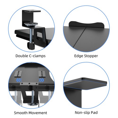suptek Large Keyboard Tray Under Desk Pull Out with C Clamp Mount, Computer Keyboard & Mouse Tray, 34 (38 Including Clamps) x 11.8 inch Slide-Out Platform Computer Drawer for Typing, Black, DSF1LB