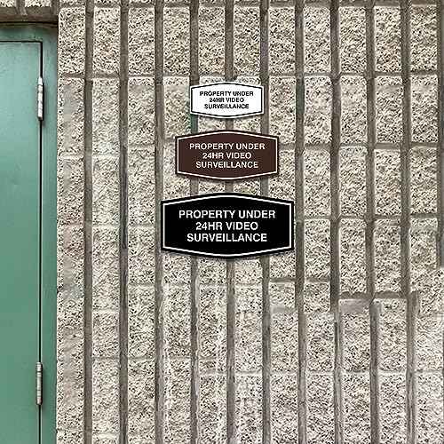 All Quality Fancy Property Under 24Hr Video Surveillance Sign | Property Security Sign with Easy Installation | 24/7 Security Monitoring (Black/Gold) - Medium 5 Pack