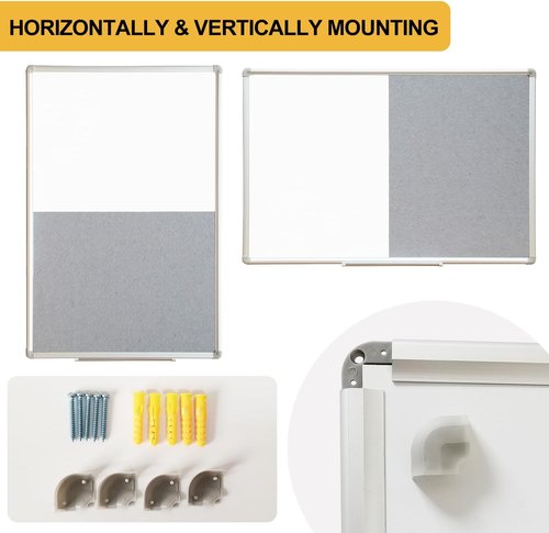 DEVELOP Grey Felt Bulletin & Magnetic Dry Erase Board - 24 x 18 Inch Wall Mounted Combo with Accessories