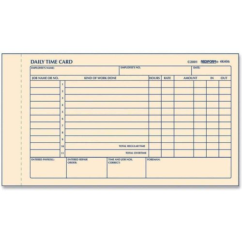 Rediform Time Card Pad, Daily, 2-Sided, Manila, 4.25 x 7 Inches, 100 Cards (4K406), 4 Packs