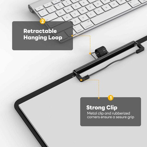 Juvealoe Horizontal Clipboard with Pen Holder, Black 8.5 x 11 Plastic Clip Boards for Classroom, Teacher, Size 9 x 12.5 in, Landscape Layout, School & Office Supply(Pack of 25)