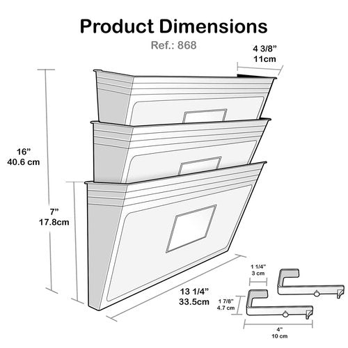 Acrimet Wall Mount Pocket File Organizer Holder (Hangers Included) (White Color) (3 Pack)