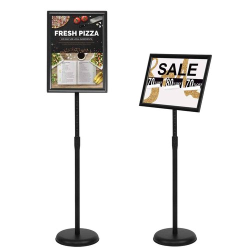 VAIIGO 11 x 17 Inch Adjustable Pedestal Sign Holder Poster Stand, Heavy Duty Floor Standing Sign Holder Stand Aluminum Snap Open Display Frame for Vertical and Horizontal View Sign Displayed(Black)