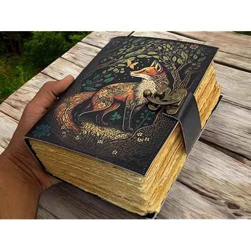 SH SHIFAA HANDICRAFT Fox Leather Journal Book of Shadows Notebook Handmade Daily Notepads for Men & Women Blank Paper 7x5 Inches - Best Gift for Art Sketchbook & Notebook (Fox Print 400 Pages)