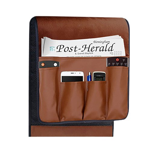 Luxury Leather Sofa Armrest Organizer, Non-slip Couch Sofa Chair Caddy with 5 Pockets for Phone, Book, Magazines, Tablet, Remote Control Holder Recliner Couch Tidy Hanging Storage Bag Arm Chair Tray