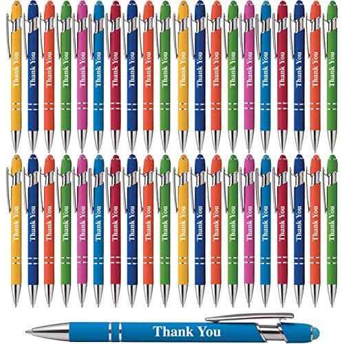 "Thank You" Premium Gift Stylus Pens For All TouchScreen Devices - Metal Soft Touch - 2 in 1 Combo Pen for Events, Parties, Employee Appreciation & More (40 Pack)