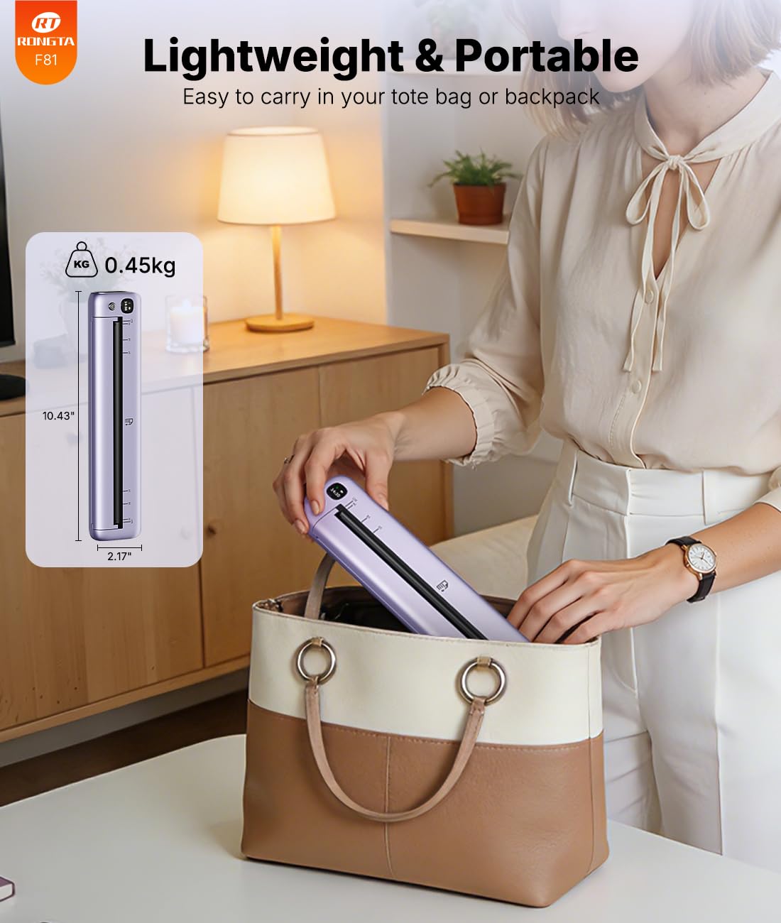 Rongta Portable Printers Wireless for Travel, Bluetooth Mobile Printer, Thermal Inkless Printer for School/Office/Home Use, Compatible with Android,iOS & Laptop (Purple)