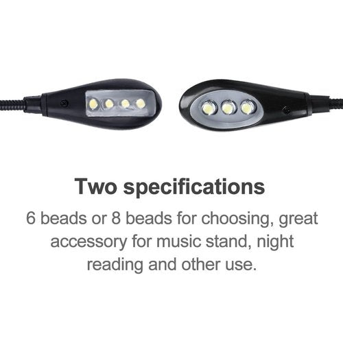 Clip On Music Stand Book Reading Light, Mini Double Adjustable Arms LED Lamp for Music Stand, Night Reading(6 Beads)