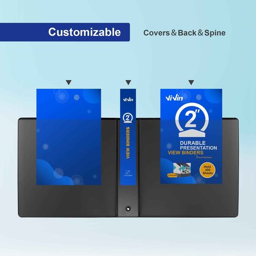 3 Ring Binder 2 Inch, ViVin Sturdy 2"-Round Ring Binder with 2 Interior Pockets, Clear View Cover, PVC-Free, Fits 400 Sheets of 8.5'' x 11'' Paper, Office Home School (6 Pack, Black)