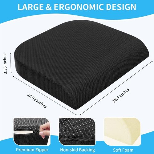 TranquilRelax Large Seat Cushion，Soft Foam Cushion for Long Sitting Hours on Office Chair, Home & Car, Non-Slip Chair Pad for Relieving Back & Sciatica & Hip & Coccyx Pain (Black)