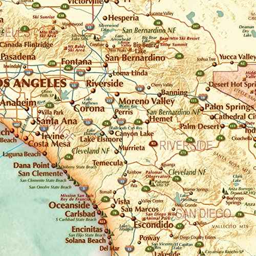 Beautiful Wall Map of California, Classic Antique Atlas Style, Features Shaded Relief Topography, Decorative & Functional - Choose Paper or Laminated (Paper, 36" W x 39" H)