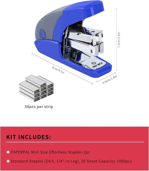 PAPERPAL Mini Stapler Set - Effortless 20 Sheet Capacity with Integrated Remover & Storage | Dark Blue