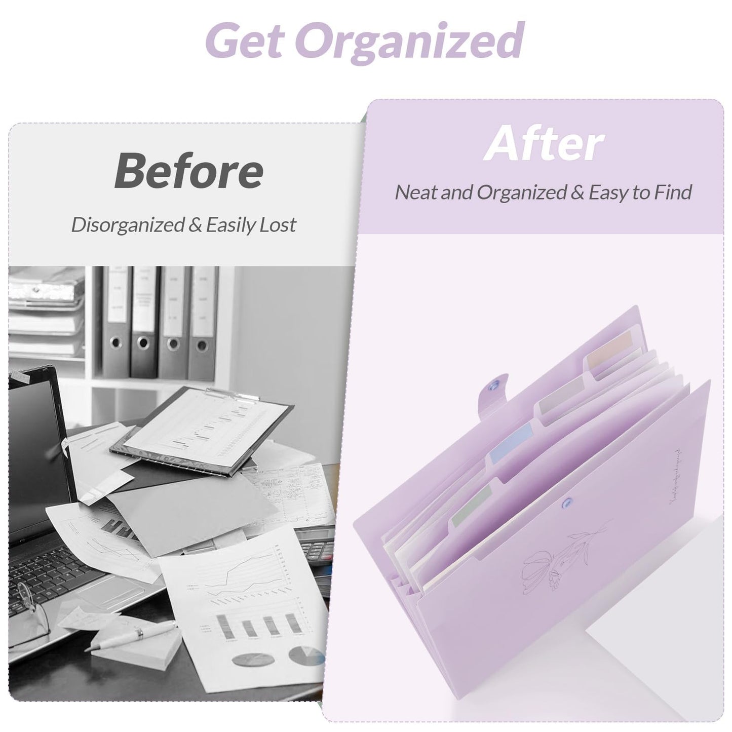 SKYDUE Expanding File Organizer with 5 Pockets, Accordion File Folders with Labels, Portable Document Paper Bill Receipt Organizer, Home College School Office Supplies, Letter Size, Lilac