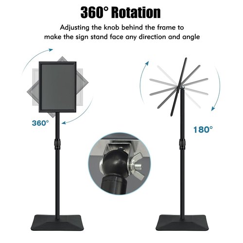 Golemas Adjustable Sign Stand for Display, with Upgraded Iron Base, Pedestal Floor Signage Stand Holder for Outdoor or Indoor Advertising (11 x 17, Black)