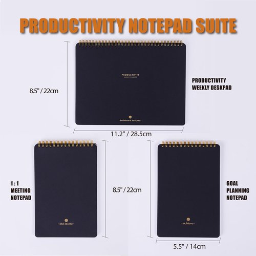 Productivity Notepad Suite - Bestselling Set Of 3 Notebooks, Including Weekly Planner, Goal Setting & 1:1 Meeting Notes- Keep Your Daily Projects, Clients, Meal & Responsibilities Organized