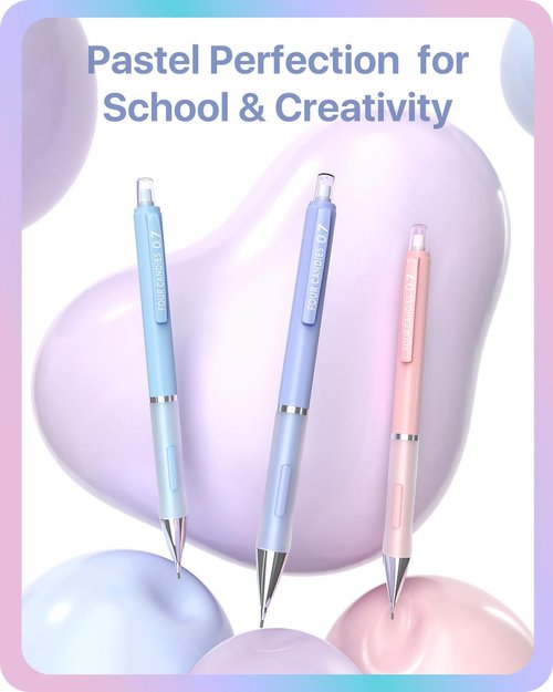 Four Candies Pastel Mechanical Pencil Set - 6PCS 0.5 mm & 0.7mm Pencils with 360PCS HB #2 Lead Refills, 3PCS Erasers and 9PCS Eraser Refills, Cute School Supplies Stuff for Student Writing Drawing