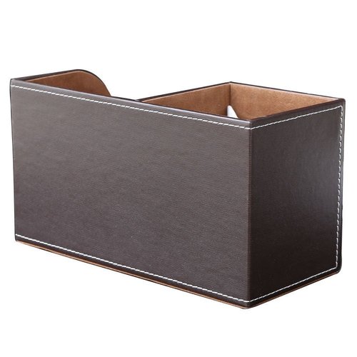 KINGFOM Desk Organizer Office Supplies Caddy Pu Leather Multi-function Storage Box Pen/Pencil,Cell phone, Business Name Cards Remote Control Holder with Small Drawer Brown