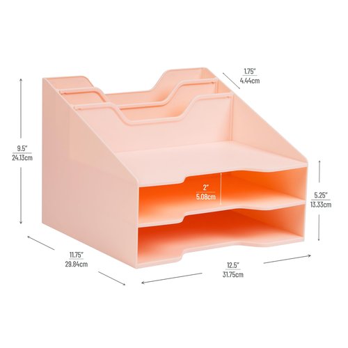 Mind Reader Desktop Organizer, Vertical File Holder, Paper Trays, Office, Plastic, Pink