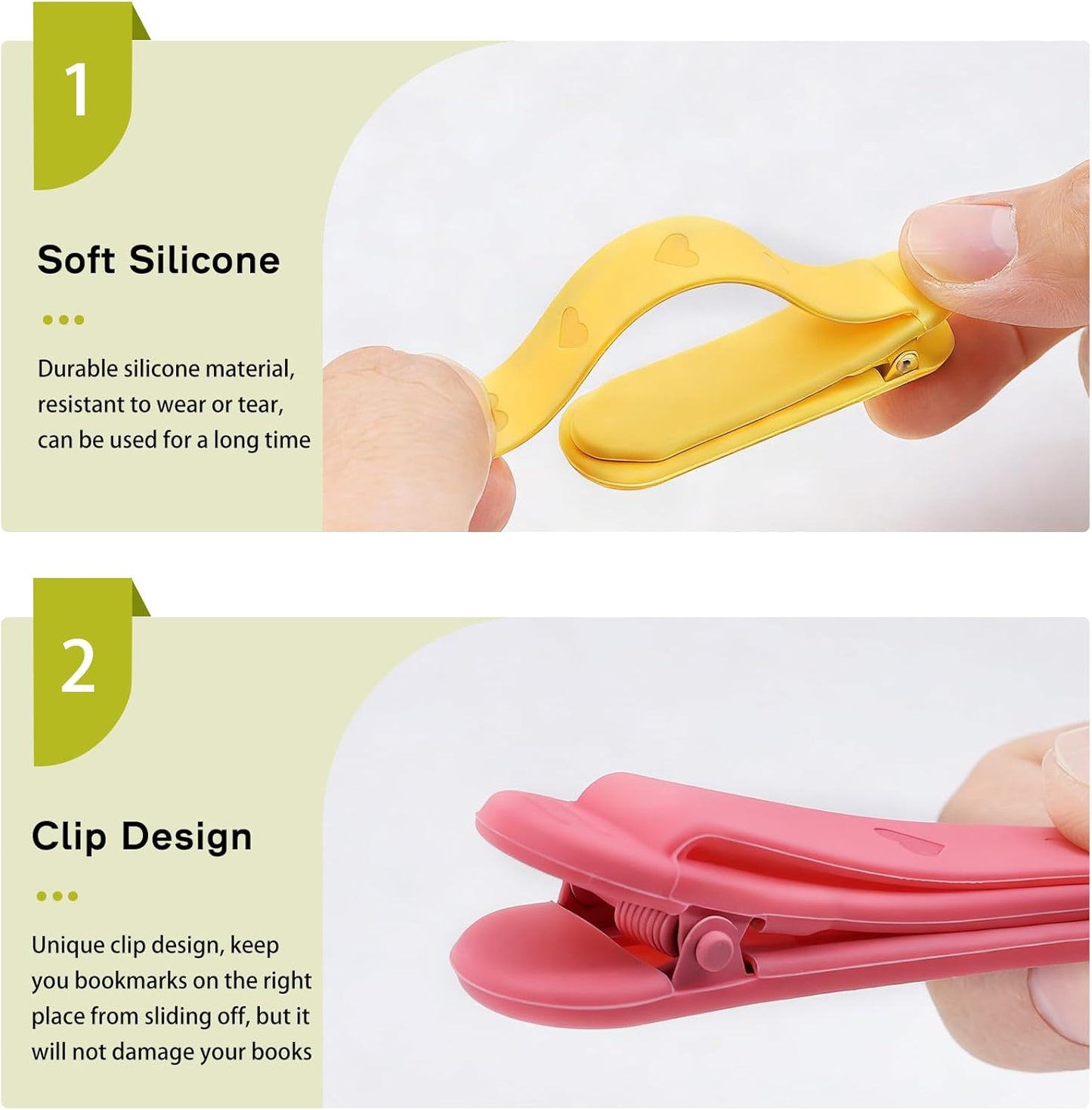 SMUK Heart Bookmarks - 3Pcs Automatic Silicone Page Markers for Book Lovers | Cute Reading Gifts