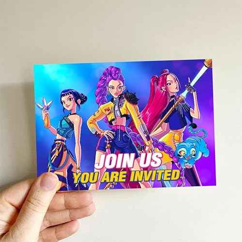 16pcs Demon Movie Hunters Birthday lnvitation Cards Gift Cards with Envelopes for Demon Movie Hunters Theme Party Supplies