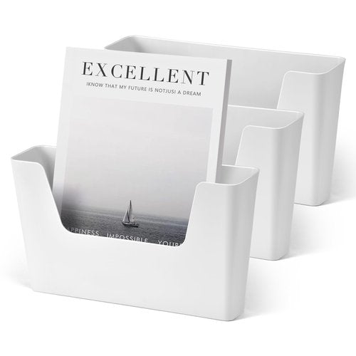 YOHOM No Drilling File Holder Wall Mails Magazines Organizer Adhesive Door Mount, Single Pocket, (White 1) (WHITE, 3 PCS)