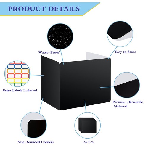 EARTHSON 24 Pcs Privacy Folders for Students, Privacy Dividers for Classroom, Study Carrel Desks Privacy Boards, Cardboard Privacy Shields Folder for School Teachers Home, Black