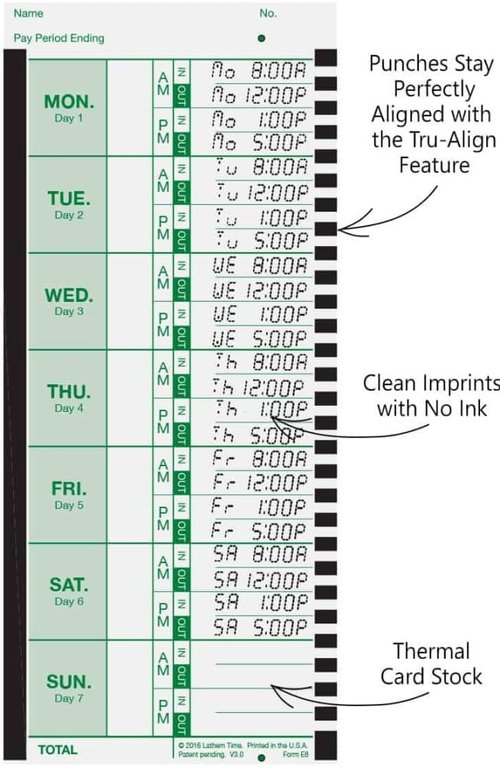 Time Card for Lathem Model 800P, 4 x 9, Weekly, 1-Sided, 100/Pack